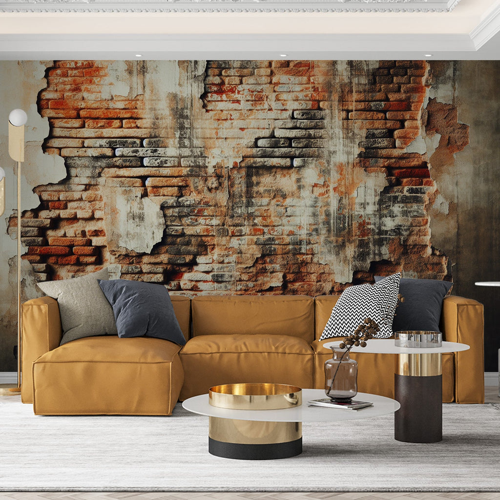 Brick Mural Wallpaper | Rustic White and Terracotta Design