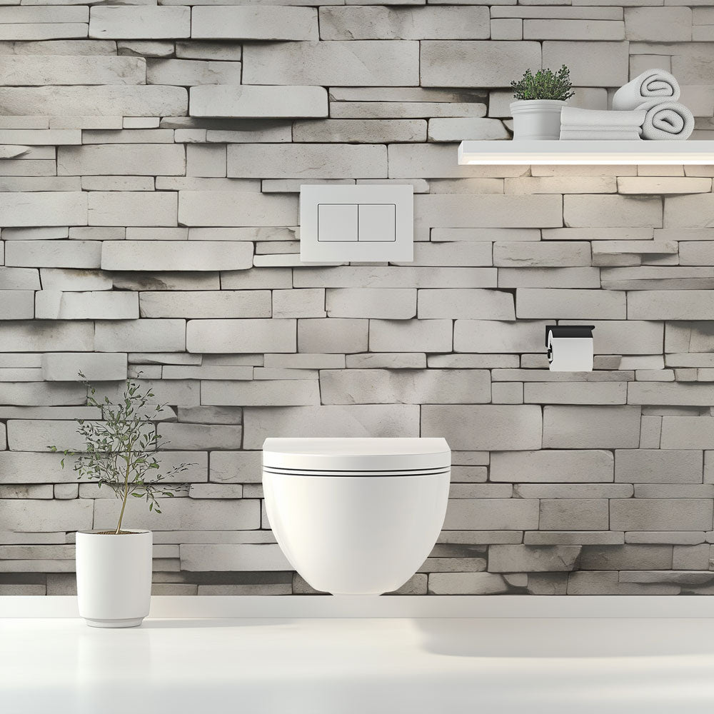 Papel de parede banheiro | Imitação de pedras cinzas empilhadas elegan —  WonderMural, image size:1000x1000