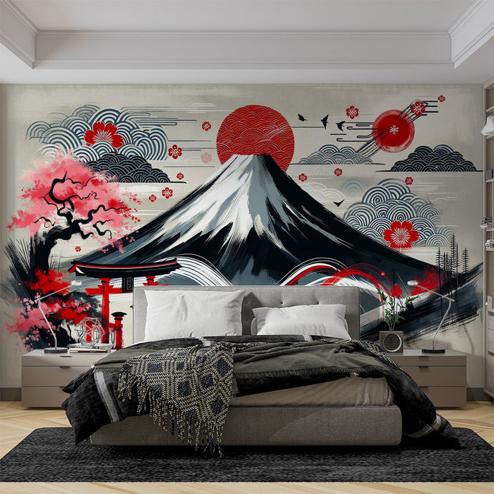 Japanese Mural Wallpaper | Mount Fuji and Traditional Japanese Design