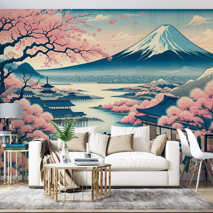 Japanese Mural Wallpaper | Mount Fuji Landscape in Painting