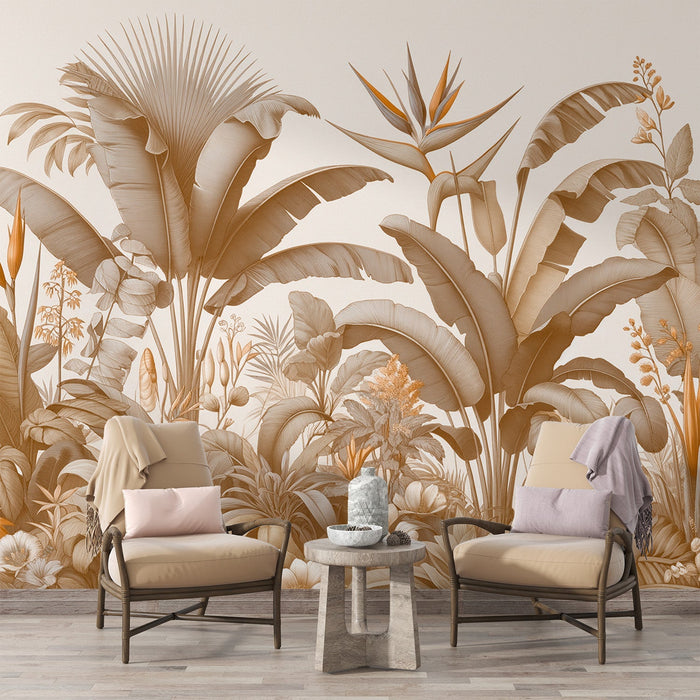 Beige Jungle Mural Wallpaper | Beige Exotic Tree