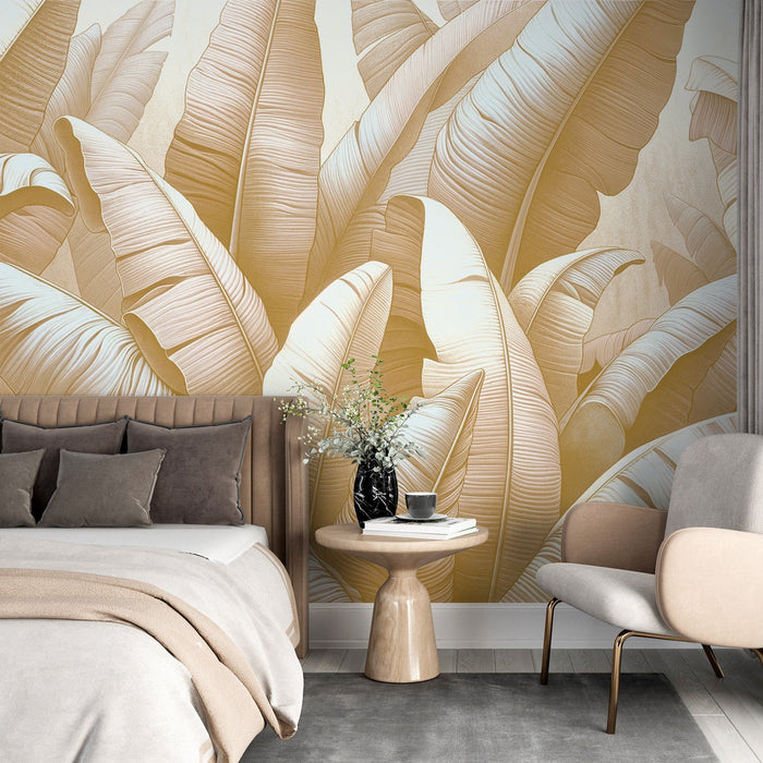 Beige Jungle Mural Wallpaper | Beige Banana Leaf