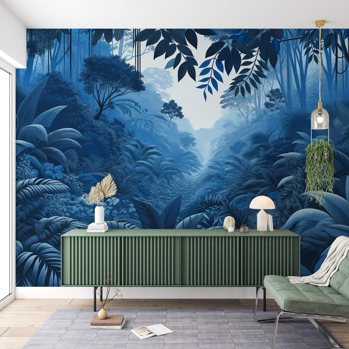 Blue jungle Mural Wallpaper | Massive trees and foliage