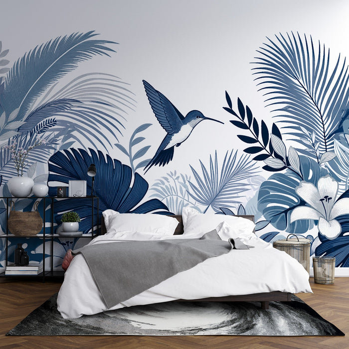 Blue Duck Jungle Mural Wallpaper | Hummingbird and Vintage Foliage