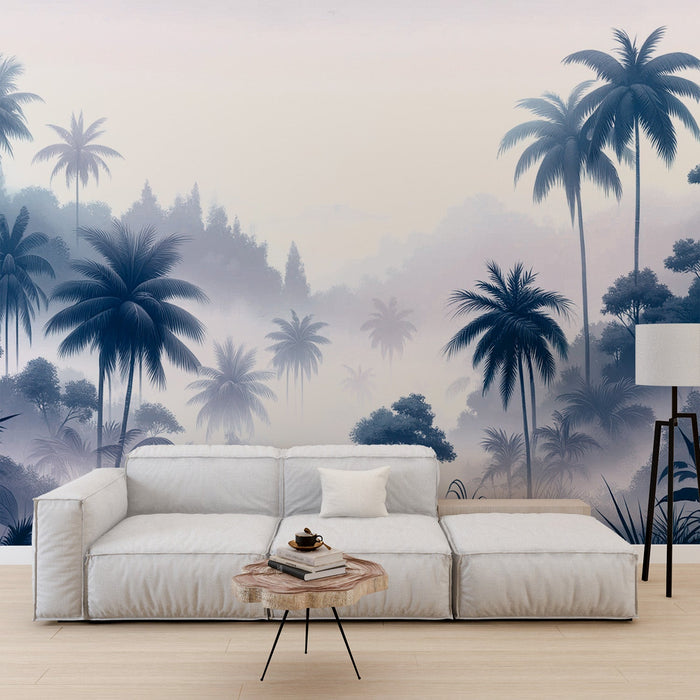 Blue Duck Jungle Mural Wallpaper | Blue Palm Valley and Mist