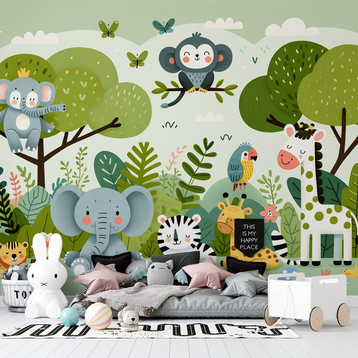 Children's Jungle Mural Wallpaper | Cartoon Jungle Animals