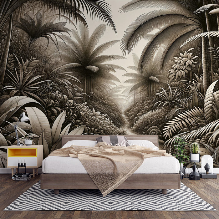 Lush Jungle Mural Wallpaper | Palm Trees and Tropical Foliage