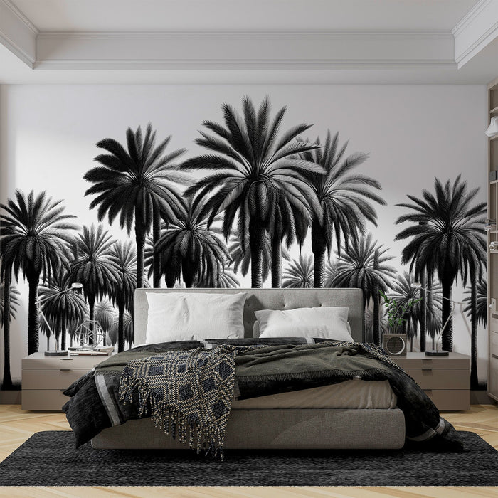 Black and White Jungle Mural Wallpaper | Palm Tree Alignment