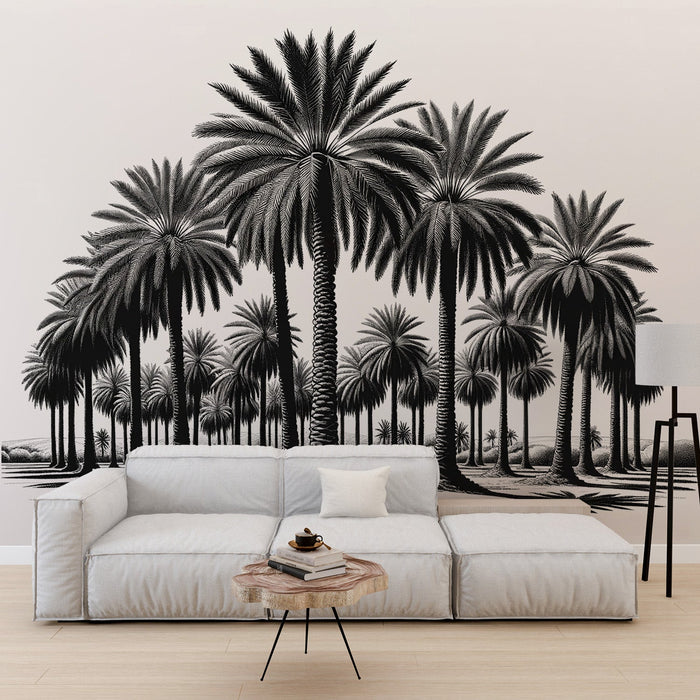 Black and White Jungle Mural Wallpaper | Palm Tree Field