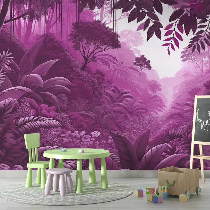 Pink Jungle Mural Wallpaper | Massive Trees and Foliage