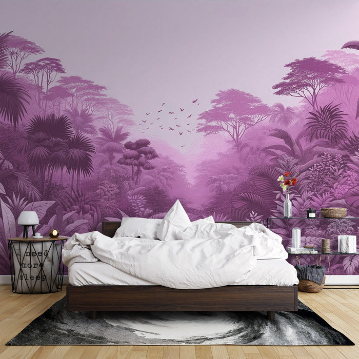 Pink Jungle Mural Wallpaper | Valley of Massive Foliage