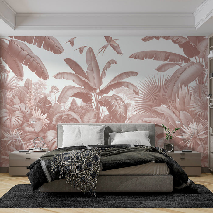 Terracotta Pink Jungle Mural Wallpaper | Terracotta Bananas and Birds