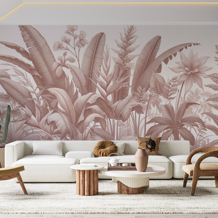Terracotta Pink Jungle Mural Wallpaper | Colorful Floral Composition