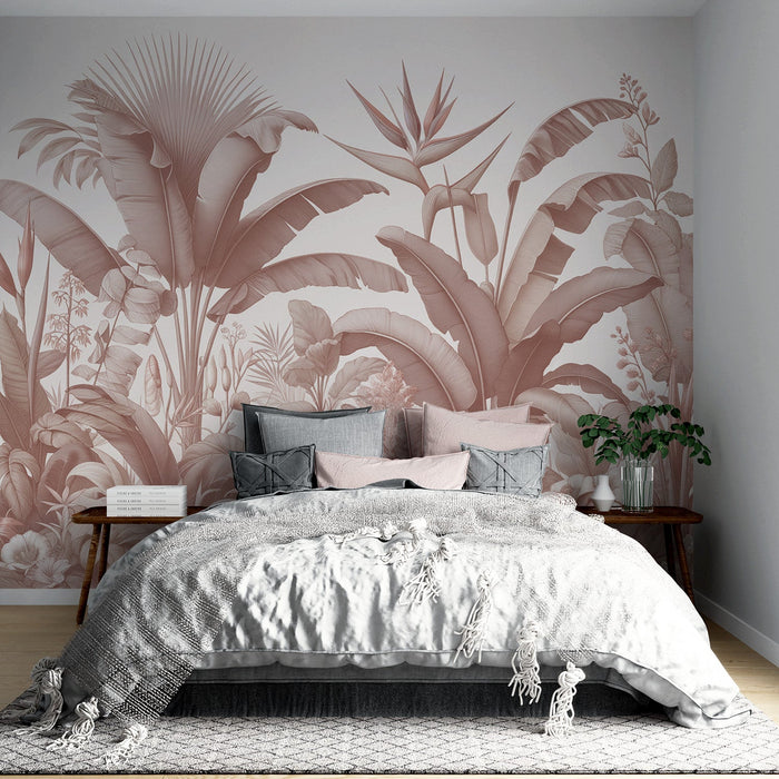 Jungle Terracotta Rose Mural Wallpaper | Terracotta Floral Composition