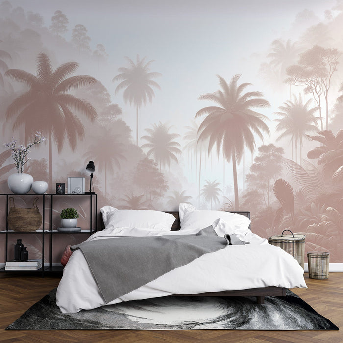 Terracotta Pink Jungle Mural Wallpaper | Dark Terracotta Palm Trees