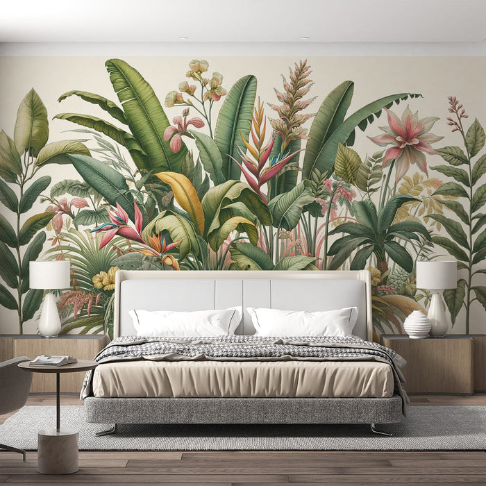 Tropical Jungle Mural Wallpaper | Colorful Floral Composition