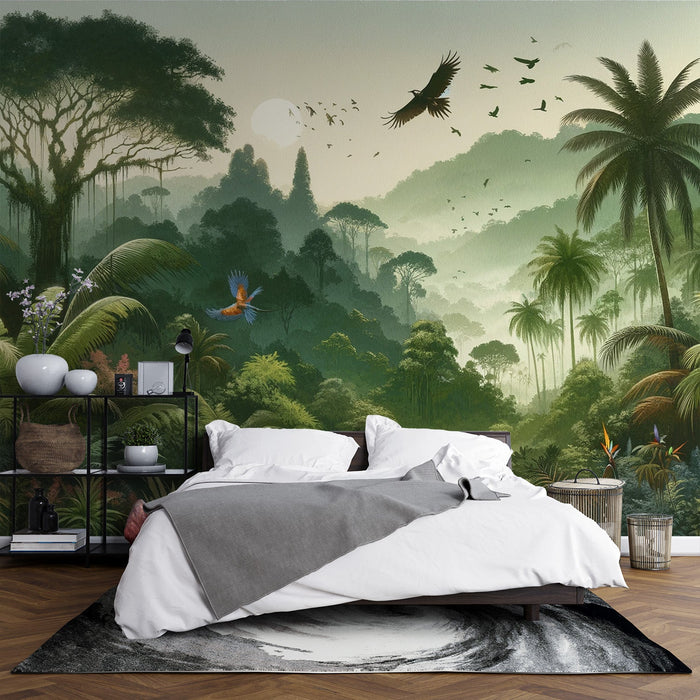 Tropical Jungle Mural Wallpaper | Foliage and Birds