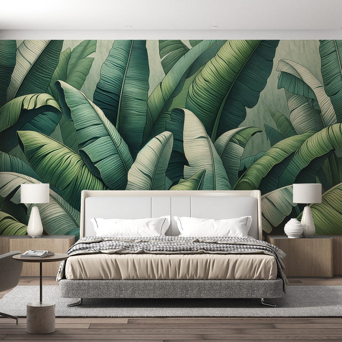 Tropical Jungle Mural Wallpaper | Green Banana Leaves