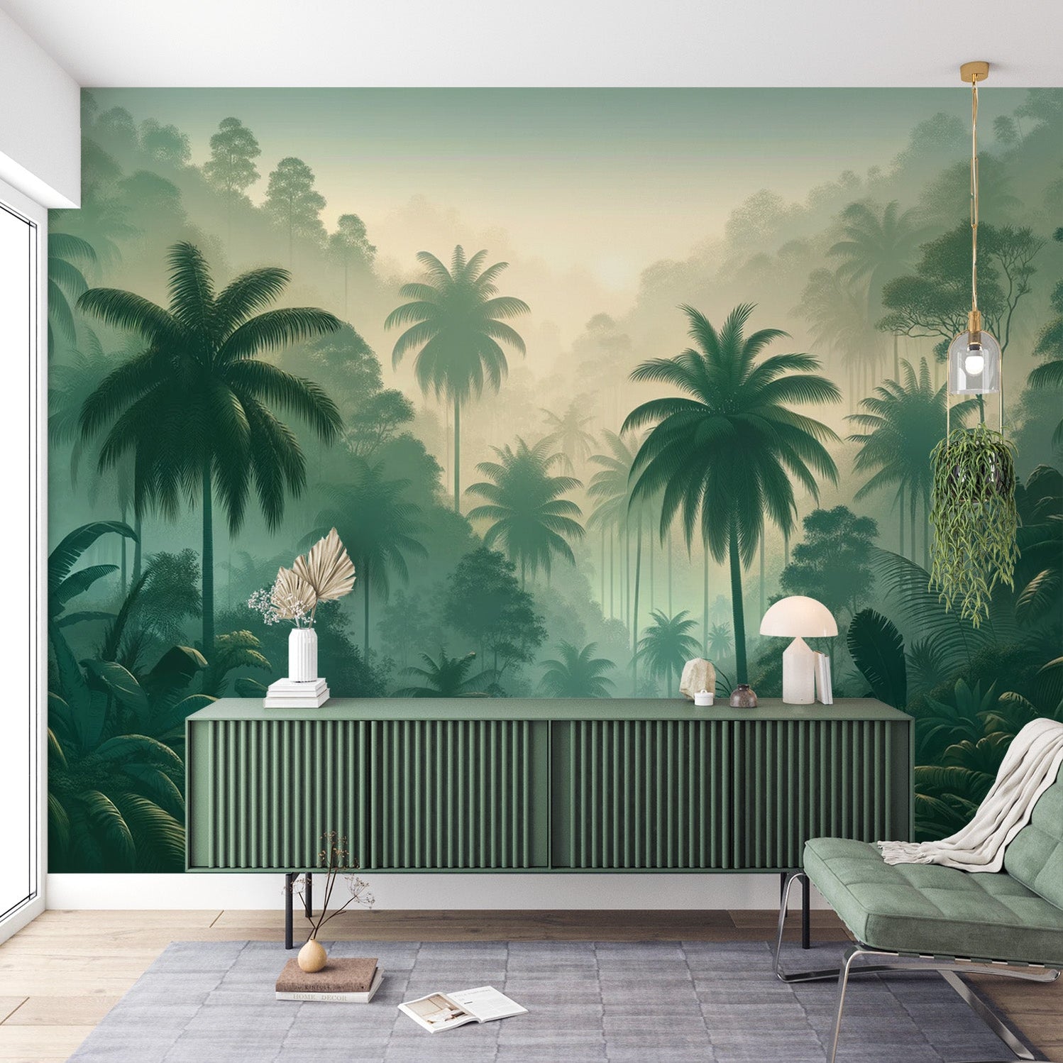 Tropical Jungle Mural Wallpaper | Dark Green Palm Trees — WonderMural