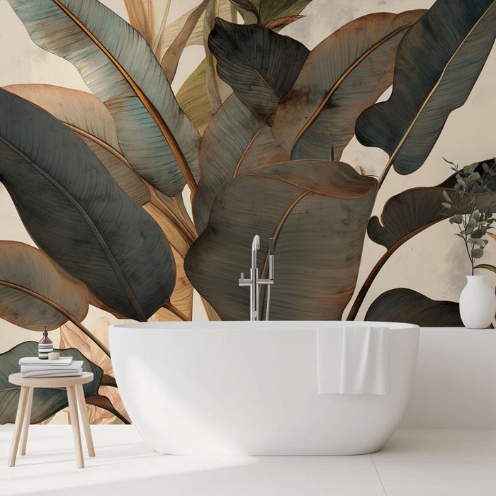Tapetti kylpyhuoneeseen | Trooppinen viidakko vihreillä ja ruskeilla sävyillä
