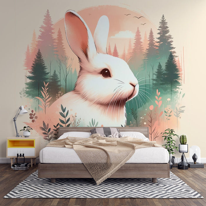 Rabbit Mural Wallpaper | Watercolor Rabbit Portrait