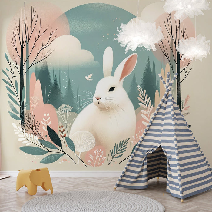 Rabbit Mural Wallpaper | Soft and Soothing Colors