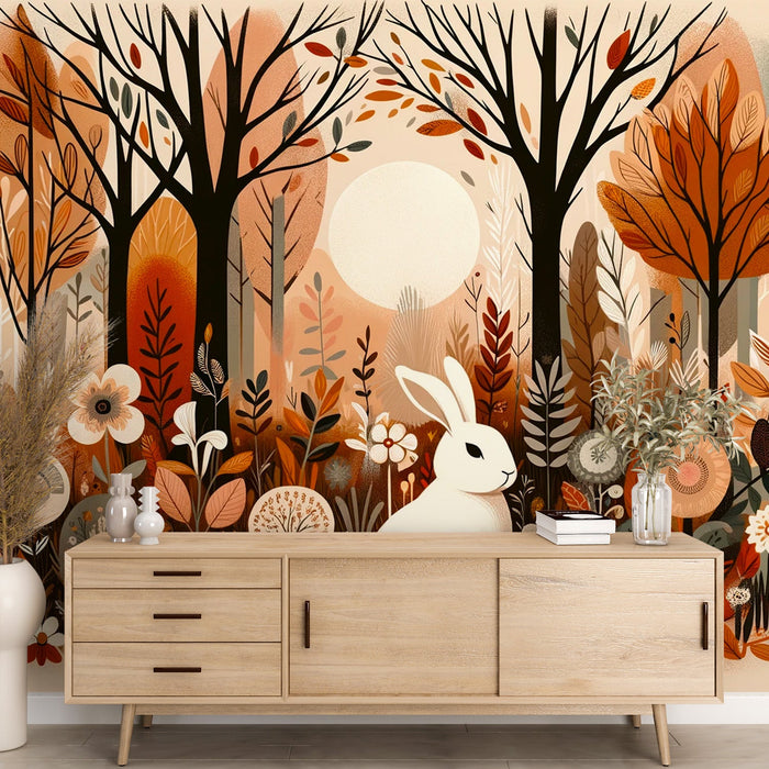 Rabbit Mural Wallpaper | Massive Forest and Earthy Colors