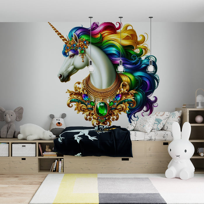 Unicorn Mural Wallpaper | Jewel, Sapphire, and Colorful Mane