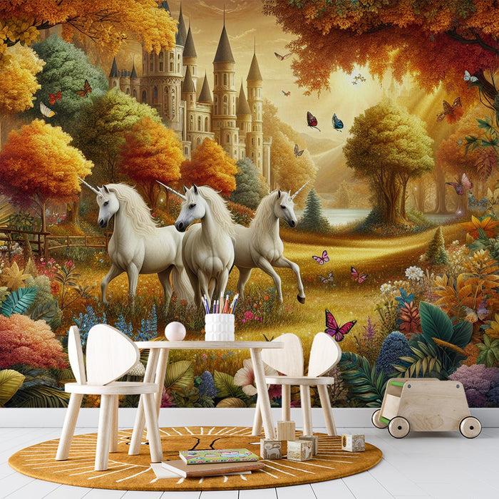 Unicorn Mural Wallpaper | Castle in an Enchanted and Magical Forest