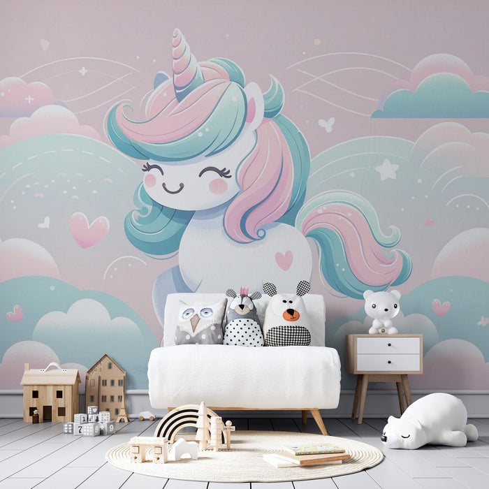 Unicorn Mural Wallpaper | Heart and Cloud