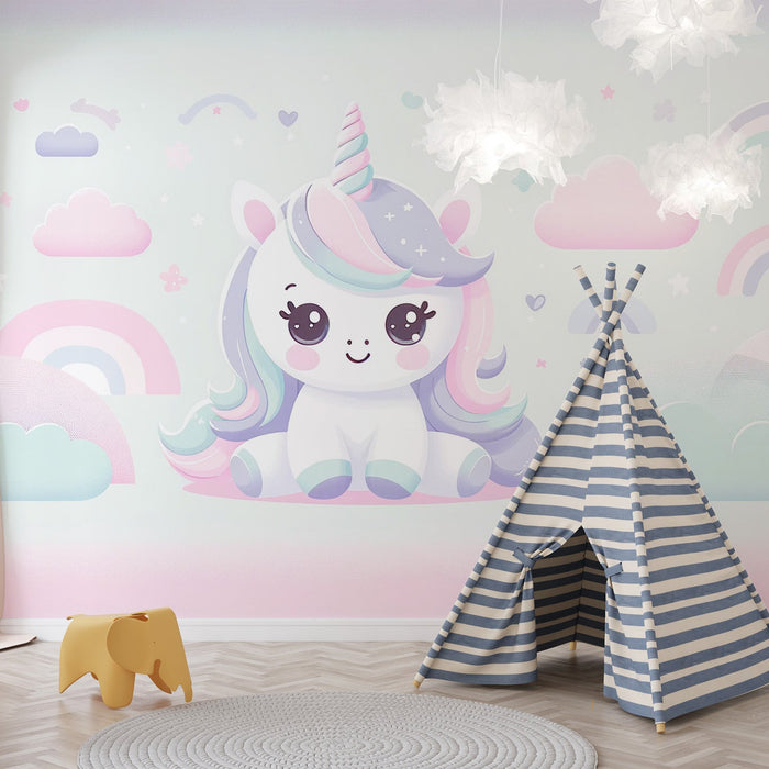 Unicorn Mural Wallpaper | Cartoon with Little Unicorn