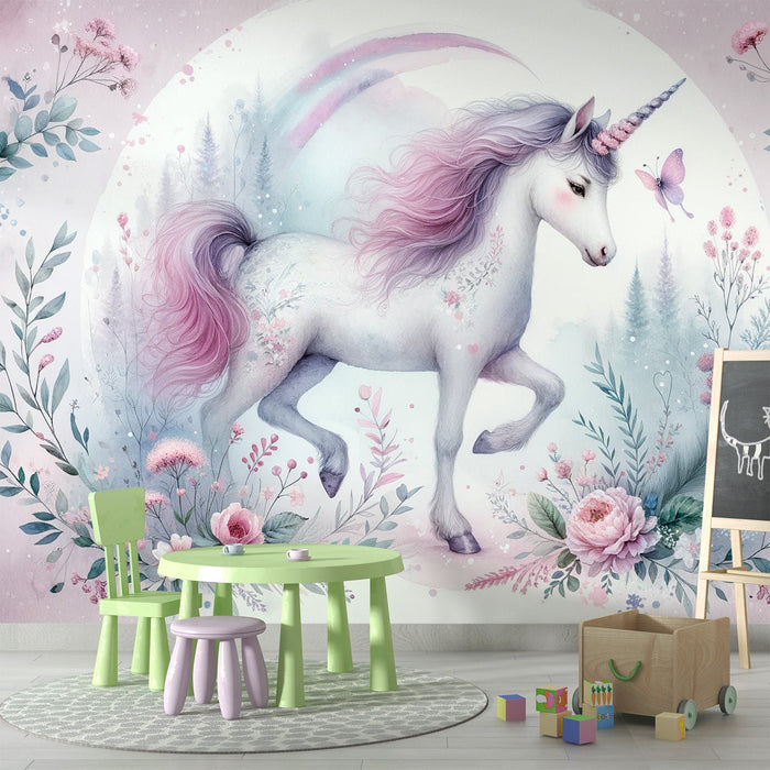 Unicorn Mural Wallpaper | Flowers, Forest, and Colors
