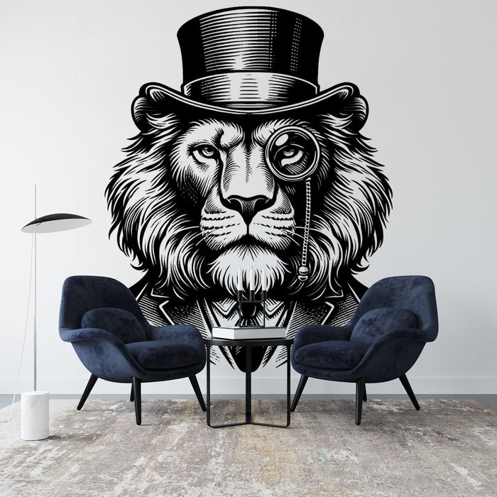 Lion Mural Wallpaper | Black and White Gentleman
