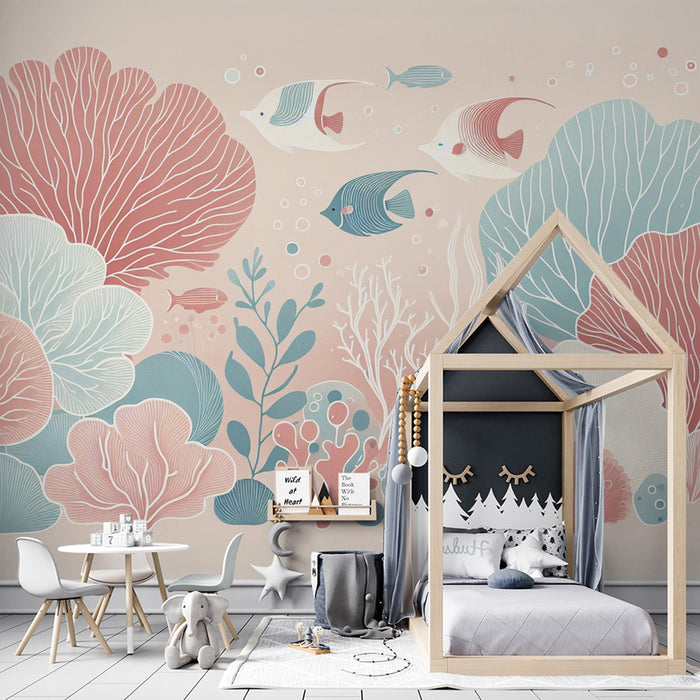 Marine Mural Wallpaper | Red and Blue Fish and Corals