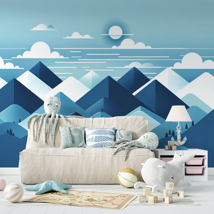 Baby Mountain Mural Wallpaper | Blue Mountains and Clouds