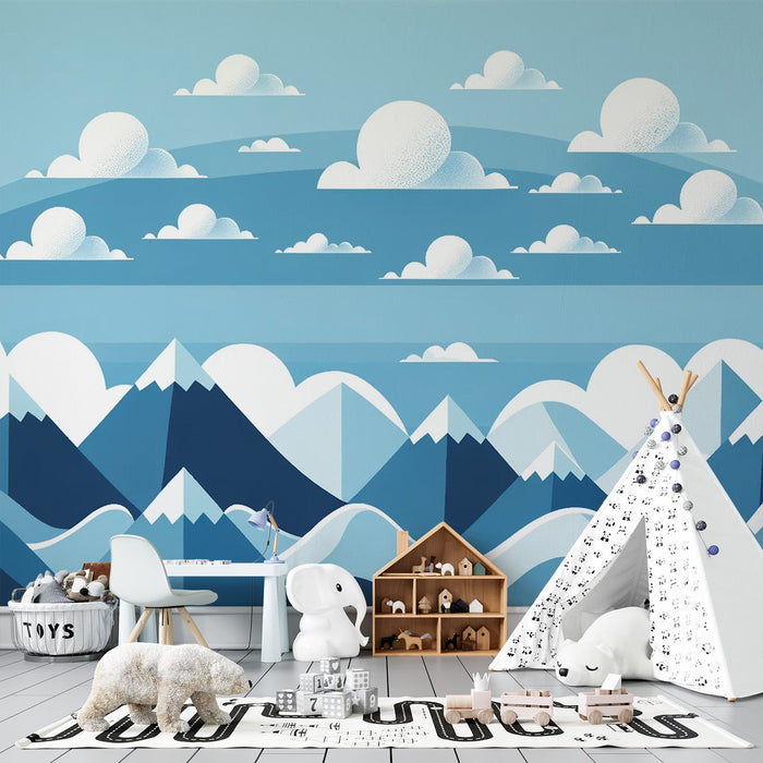 Baby Mountain Mural Wallpaper | Blue Mountains and Waves