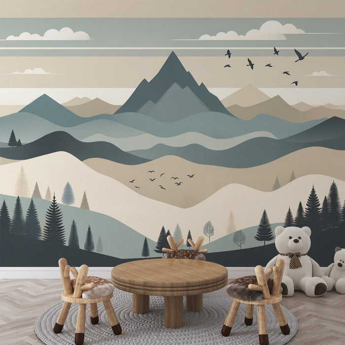 Baby Mountain Mural Wallpaper | Neutral-toned Mountain Peak