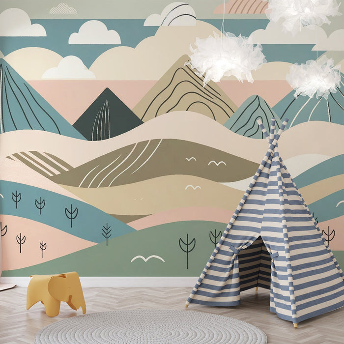 Baby Mountain Mural Wallpaper | Volcanoes and Meadows
