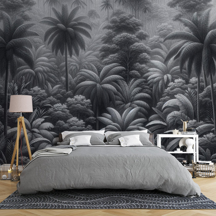 Black and White Mural Wallpaper | Massive Tropical Jungle
