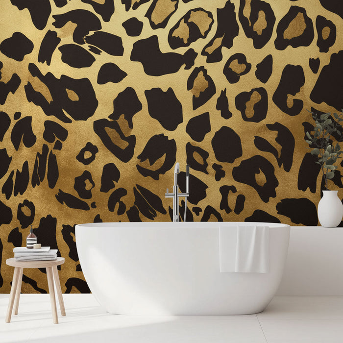 Papel pintado baño | Patrones de leopardo negro y dorado