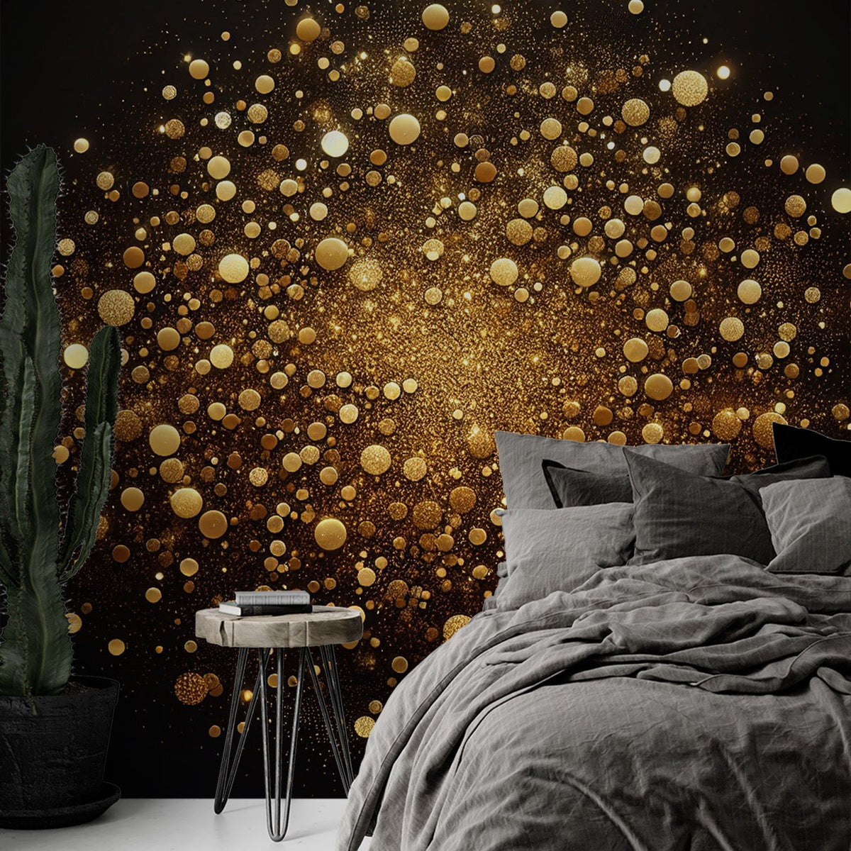 Black and Gold Mural Wallpaper | Explosion of Golden Round Spots ...