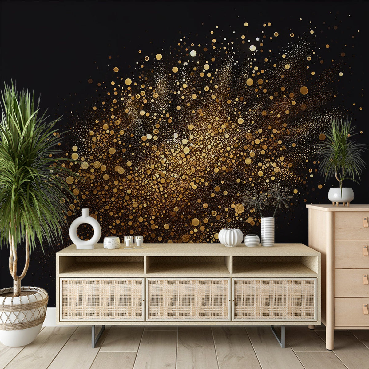 Black and Gold Mural Wallpaper | Golden Explosions on Black Background ...