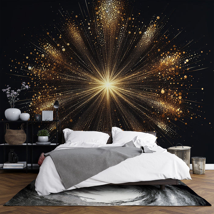 Black and Gold Mural Wallpaper | Fireworks with Golden Dots