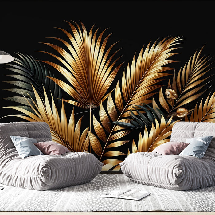 Black and Gold Mural Wallpaper | Palm Leaf
