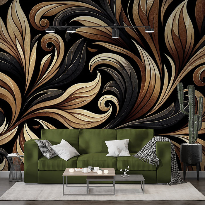 Black and Gold Mural Wallpaper | Abstract Gold and Black Shapes