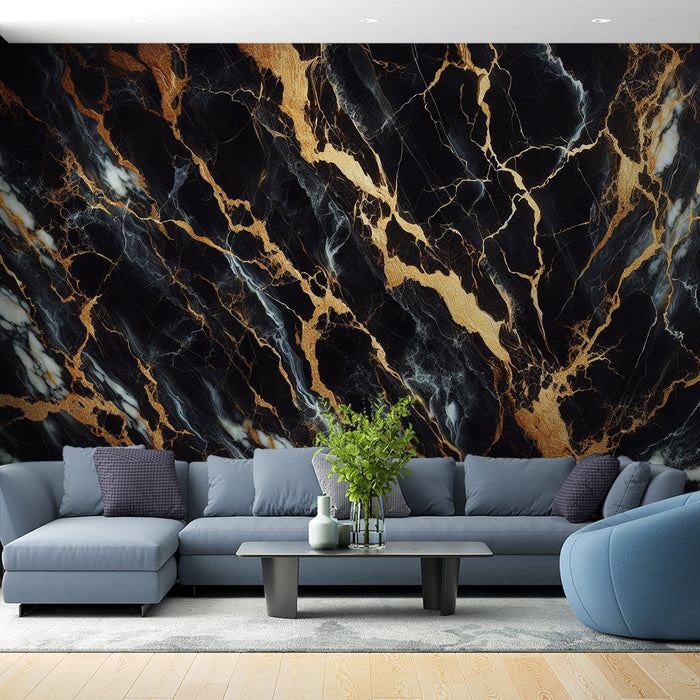 Black and Gold Mural Wallpaper | Marble with Gold and White Veins