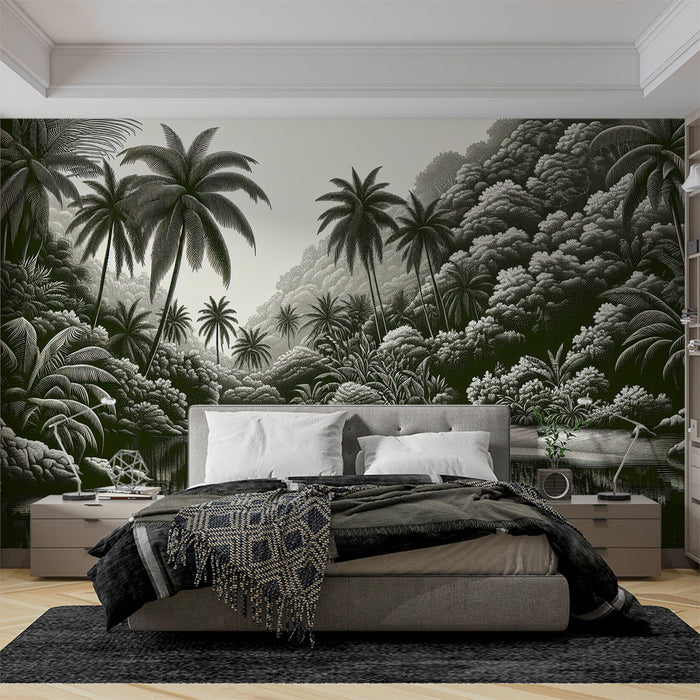 Black and White Mural Wallpaper | Wild Nature and Oasis of Tranquility