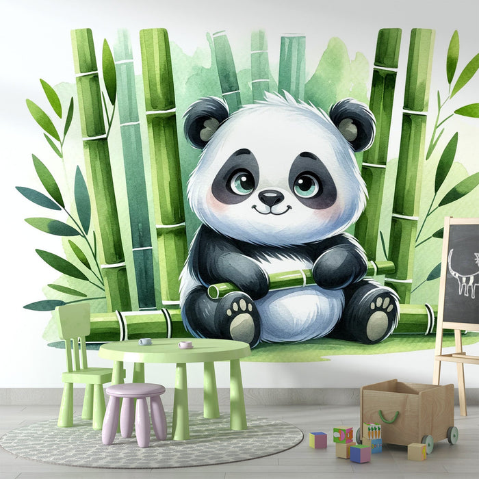 Panda Mural Wallpaper | Cute Watercolor of a Baby Panda
