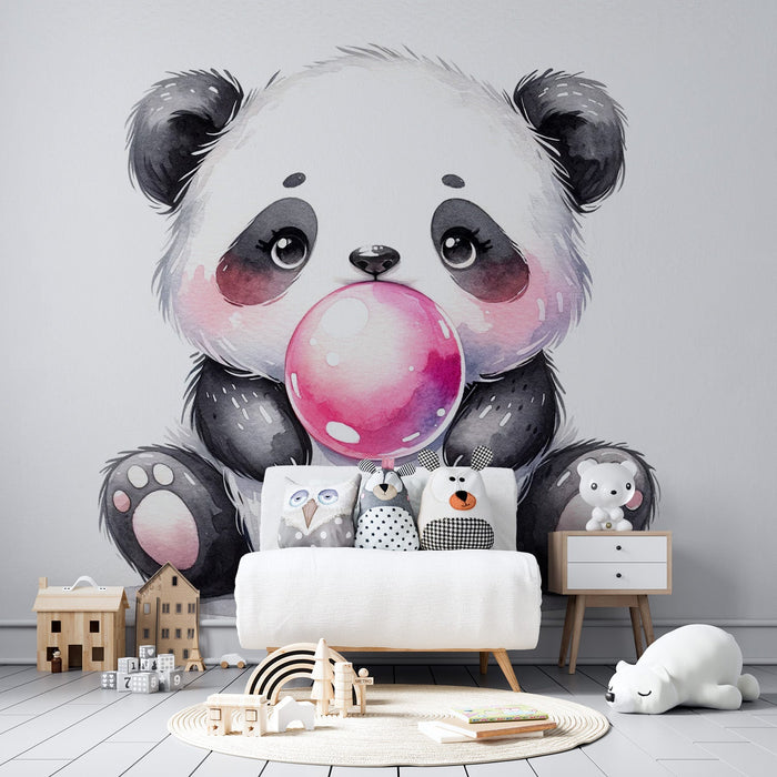 Mural Wallpaper panda | Baby panda with chewing gum