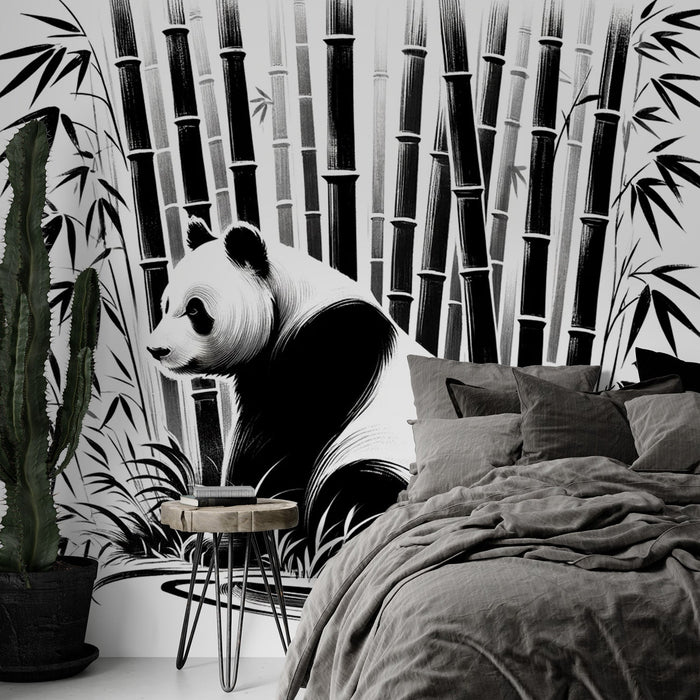 Panda Mural Wallpaper | Black and White Japanese Style